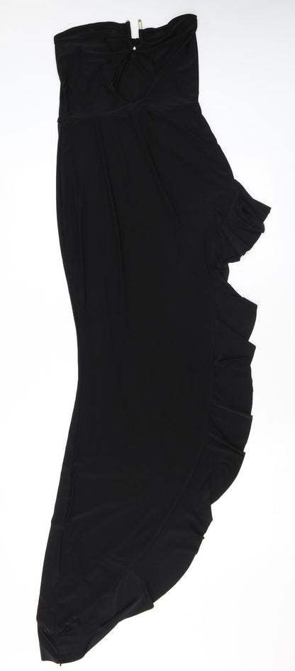 PRETTYLITTLETHING Womens Black Polyester Maxi Size 12 Off the Shoulder Pullover - Ruffled Hem