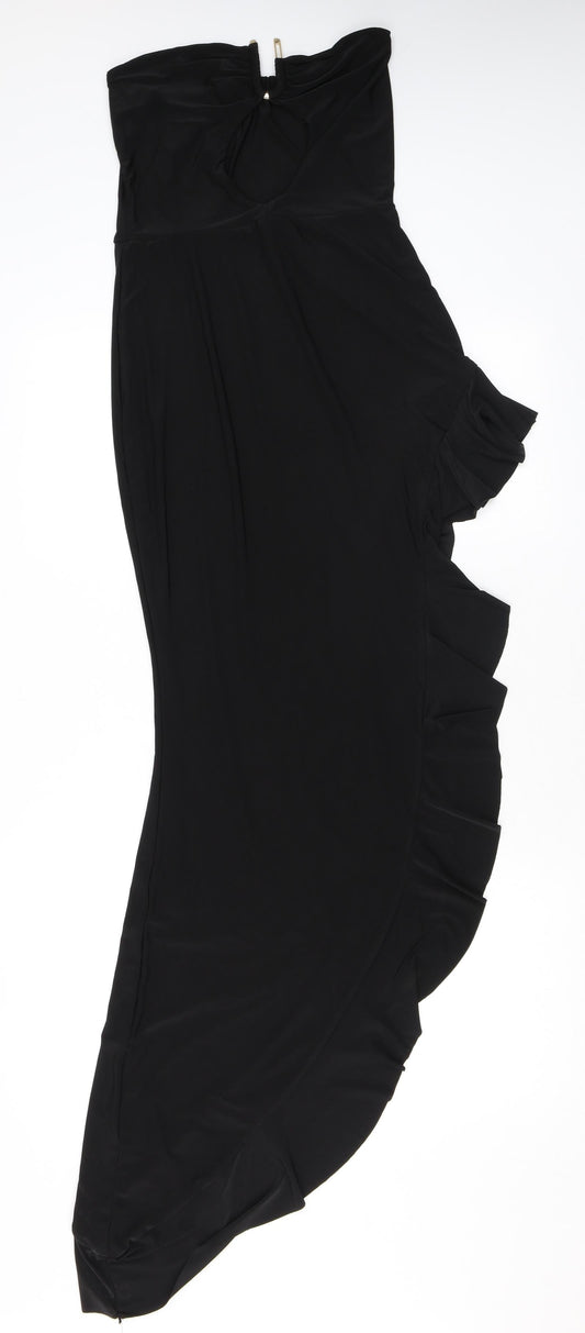 PRETTYLITTLETHING Womens Black Polyester Maxi Size 12 Off the Shoulder Pullover - Ruffled Hem