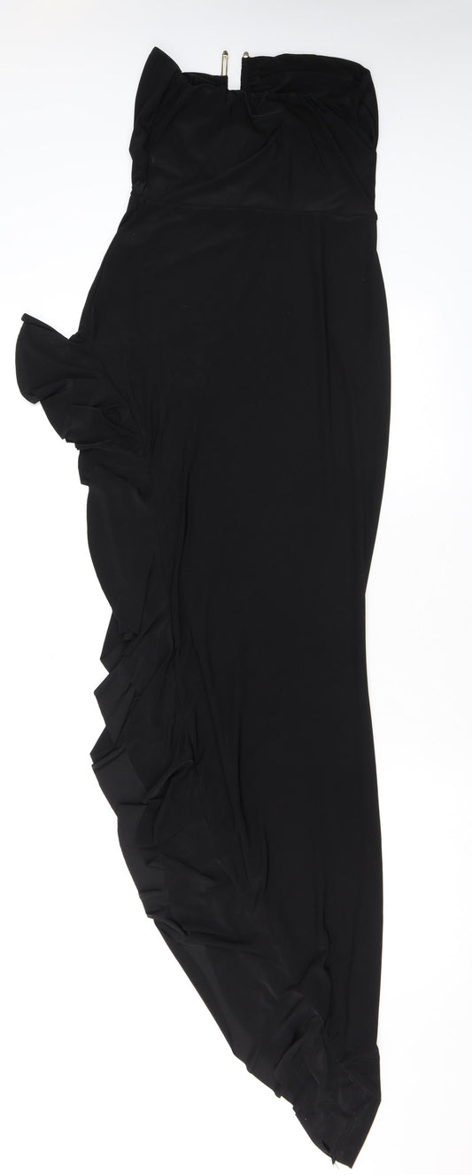 PRETTYLITTLETHING Womens Black Polyester Maxi Size 12 Off the Shoulder Pullover - Ruffled Hem