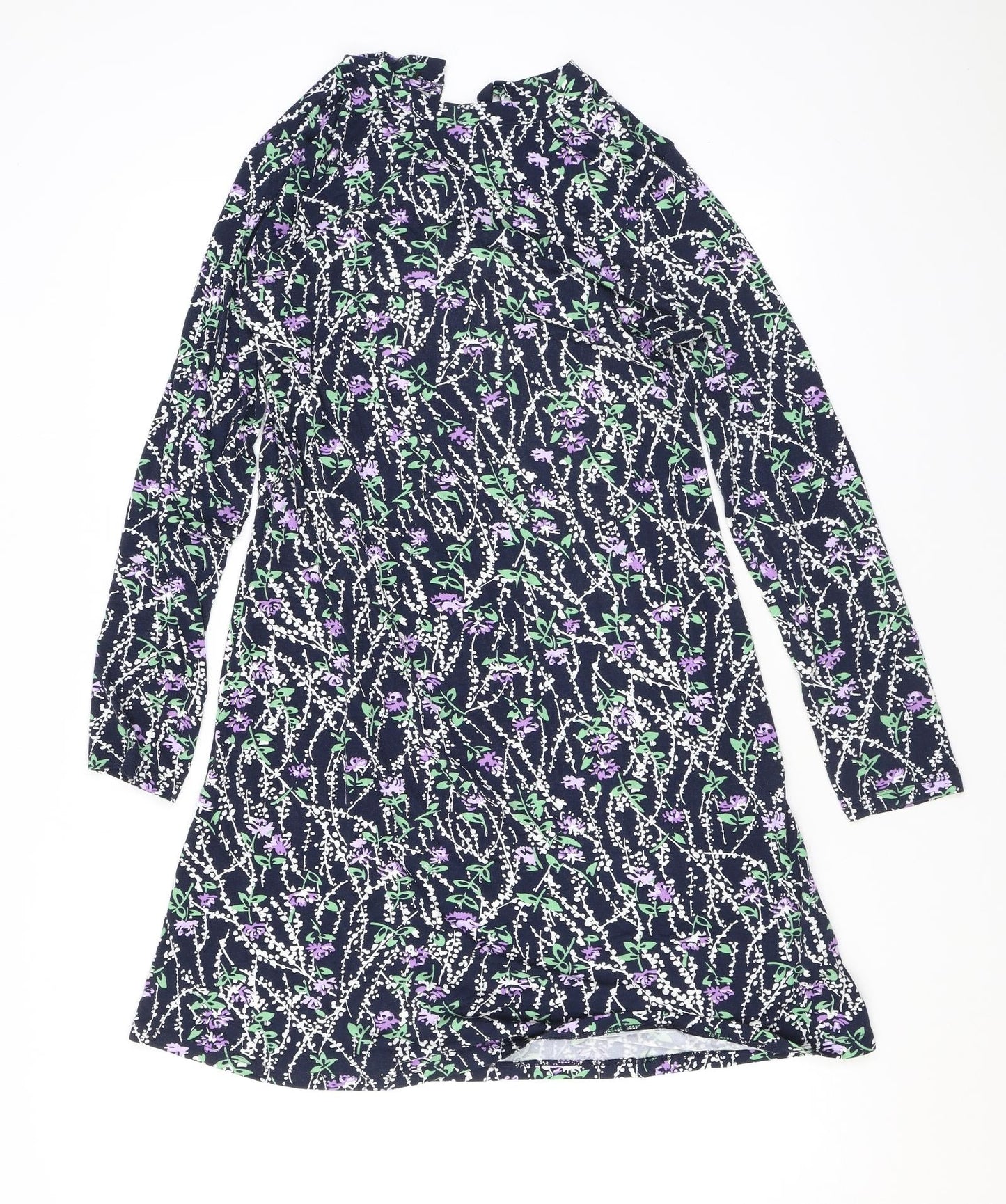 Marks and Spencer Womens Black Floral Viscose A-Line Size 10 Mock Neck Pullover