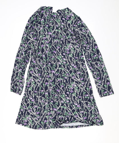 Marks and Spencer Womens Black Floral Viscose A-Line Size 10 Mock Neck Pullover