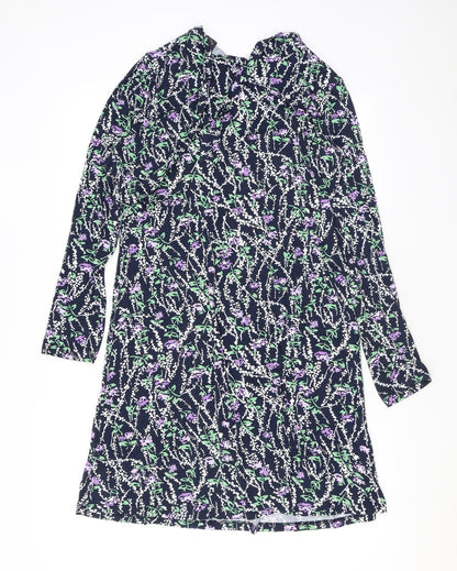 Marks and Spencer Womens Black Floral Viscose A-Line Size 10 Mock Neck Pullover
