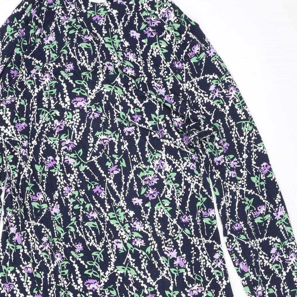 Marks and Spencer Womens Black Floral Viscose A-Line Size 10 Mock Neck Pullover