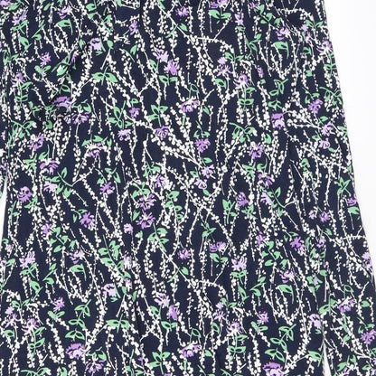 Marks and Spencer Womens Black Floral Viscose A-Line Size 10 Mock Neck Pullover