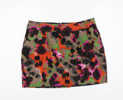 NEXT Womens Multicoloured Geometric Linen Mini Skirt Size 32 in Zip
