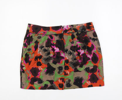 NEXT Womens Multicoloured Geometric Linen Mini Skirt Size 32 in Zip