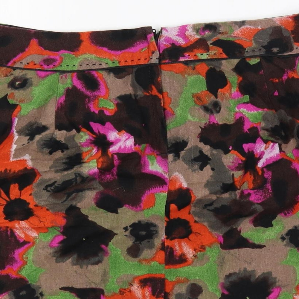 NEXT Womens Multicoloured Geometric Linen Mini Skirt Size 32 in Zip