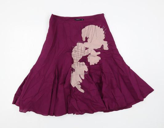 b.young Womens Purple Cotton Flare Skirt Size 8 Zip - Embroidered