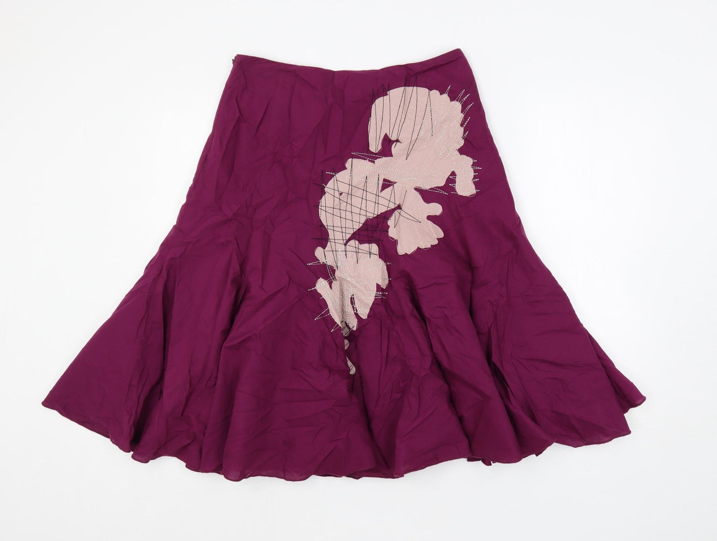 b.young Womens Purple Cotton Flare Skirt Size 8 Zip - Embroidered