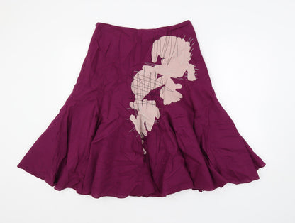 b.young Womens Purple Cotton Flare Skirt Size 8 Zip - Embroidered