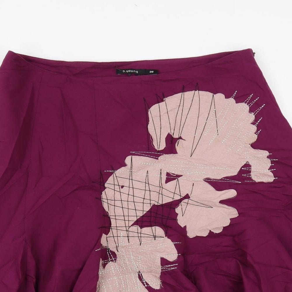 b.young Womens Purple Cotton Flare Skirt Size 8 Zip - Embroidered