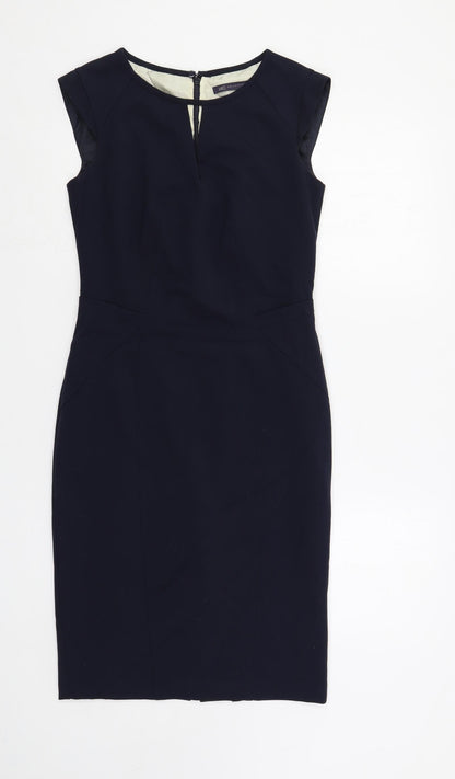 Marks and Spencer Womens Blue Polyester Pencil Dress Size 8 Boat Neck Zip