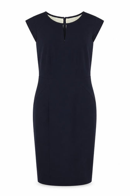 Marks and Spencer Womens Blue Polyester Pencil Dress Size 8 Boat Neck Zip