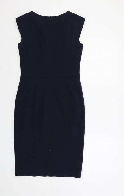 Marks and Spencer Womens Blue Polyester Pencil Dress Size 8 Boat Neck Zip