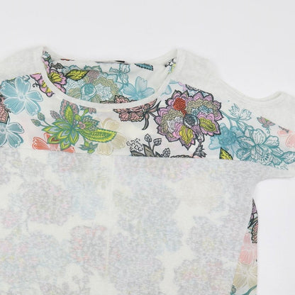 NEXT Womens White Floral Polyester Basic Blouse Size 14 Round Neck - Cold Shoulder