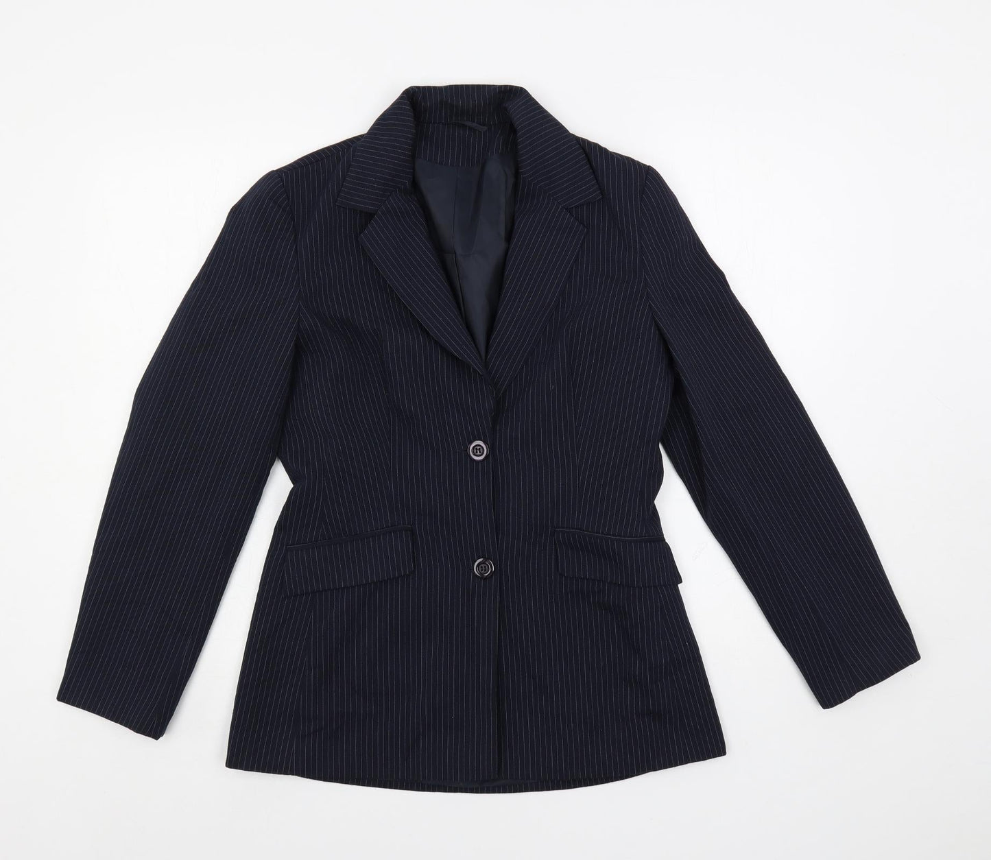 BAY Womens Blue Striped Jacket Blazer Size 10 Button