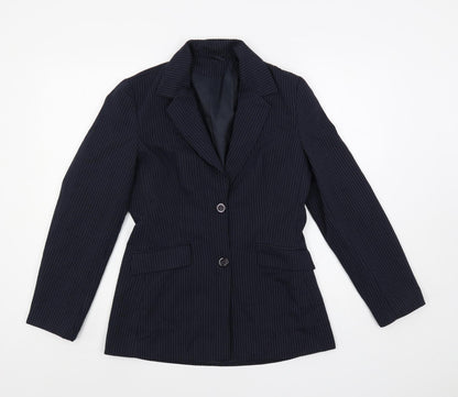 BAY Womens Blue Striped Jacket Blazer Size 10 Button
