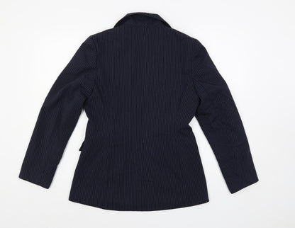 BAY Womens Blue Striped Jacket Blazer Size 10 Button