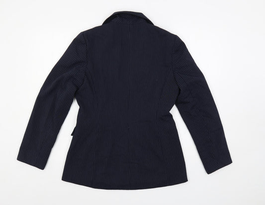 BAY Womens Blue Striped Jacket Blazer Size 10 Button