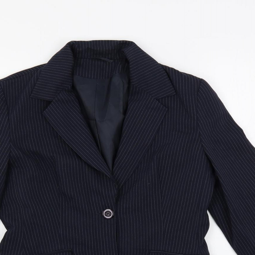 BAY Womens Blue Striped Jacket Blazer Size 10 Button