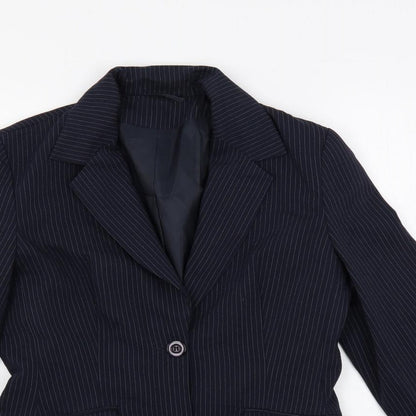 BAY Womens Blue Striped Jacket Blazer Size 10 Button