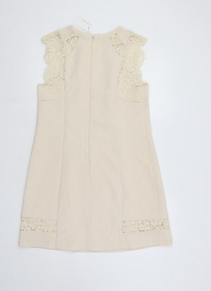 Horseware Womens Ivory Polyester Shift Size 14 Round Neck Zip - Lace Detail