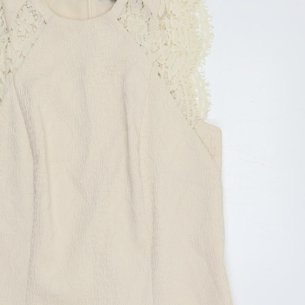 Horseware Womens Ivory Polyester Shift Size 14 Round Neck Zip - Lace Detail