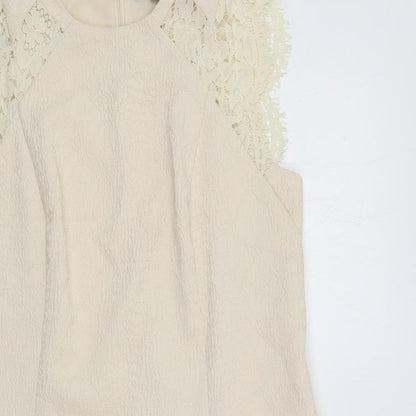 Horseware Womens Ivory Polyester Shift Size 14 Round Neck Zip - Lace Detail