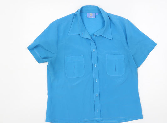 Womens UK Size 14 Classic Blue Basic Button-Up