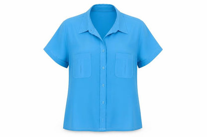 Classics Womens Blue Polyester Basic Button-Up Size 14 Collared
