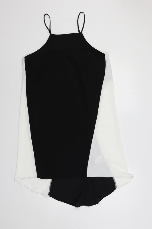 River Island Womens Black Colourblock Polyester Slip Dress Size 16 Square Neck Pullover