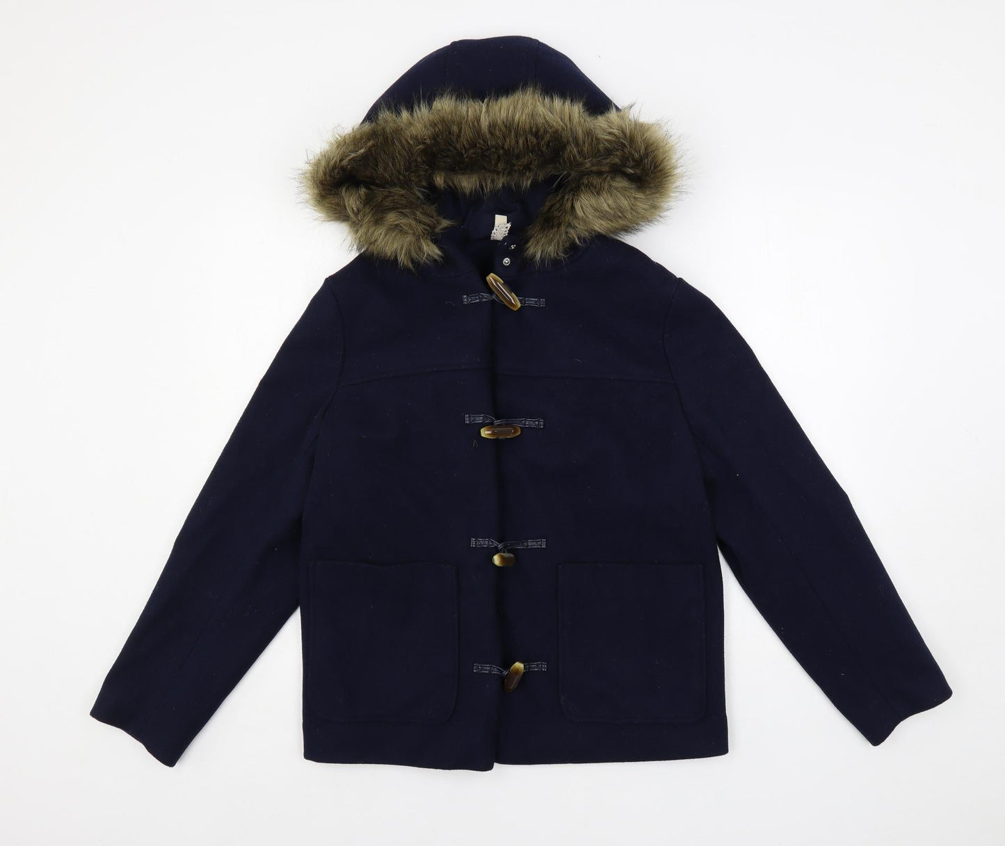 Divided by H&M Womens Blue Pea Coat Coat Size S Toggle - Hooded