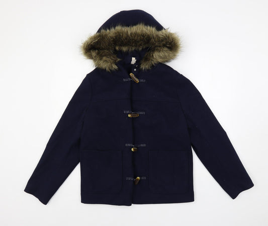 Divided by H&M Womens Blue Pea Coat Coat Size S Toggle - Hooded