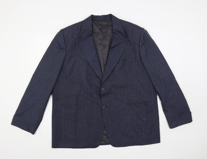 Alaj's Mens Blue Striped Polyester Jacket Suit Jacket Size 48 Regular