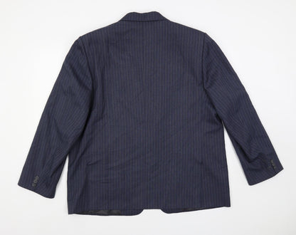 Alaj's Mens Blue Striped Polyester Jacket Suit Jacket Size 48 Regular