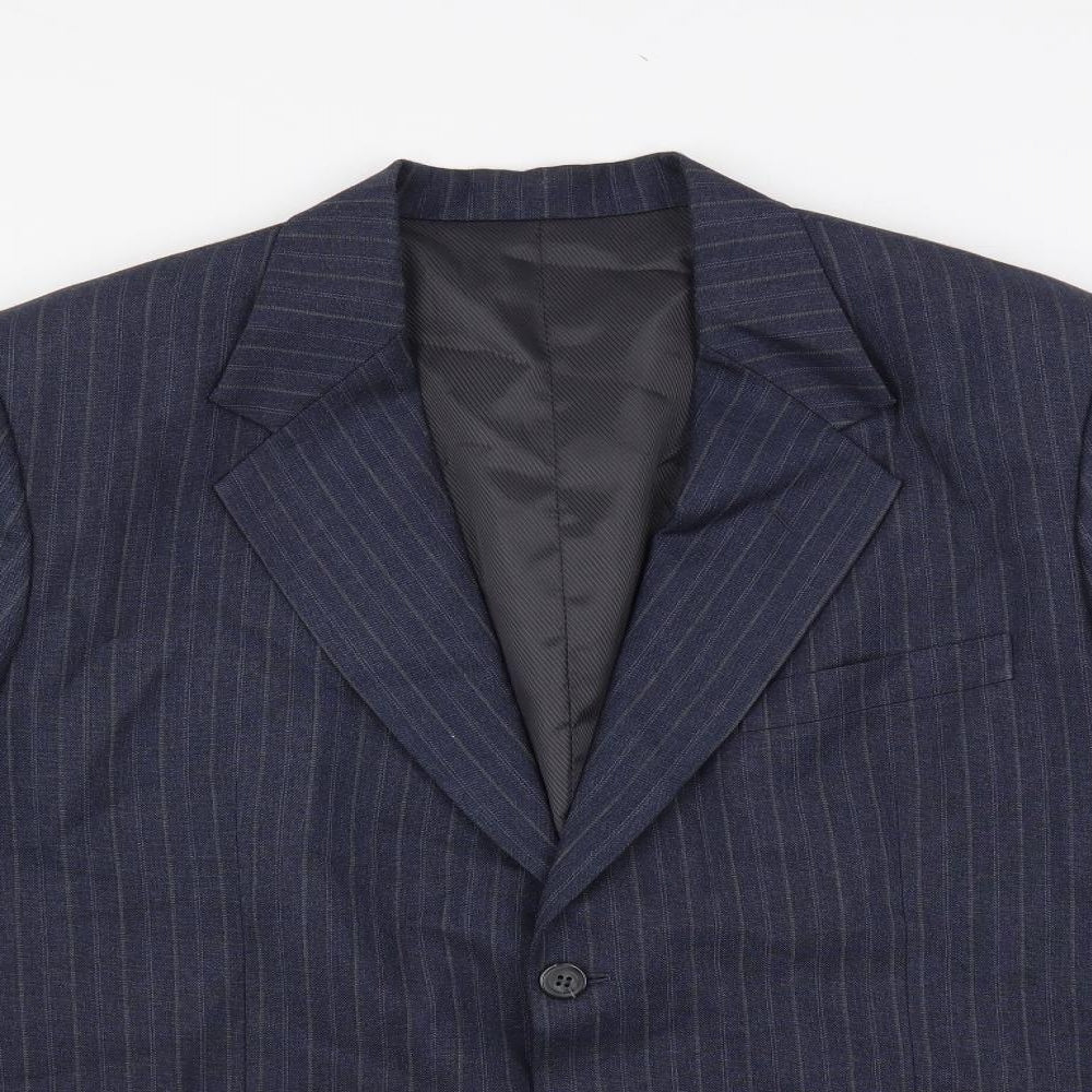 Alaj's Mens Blue Striped Polyester Jacket Suit Jacket Size 48 Regular