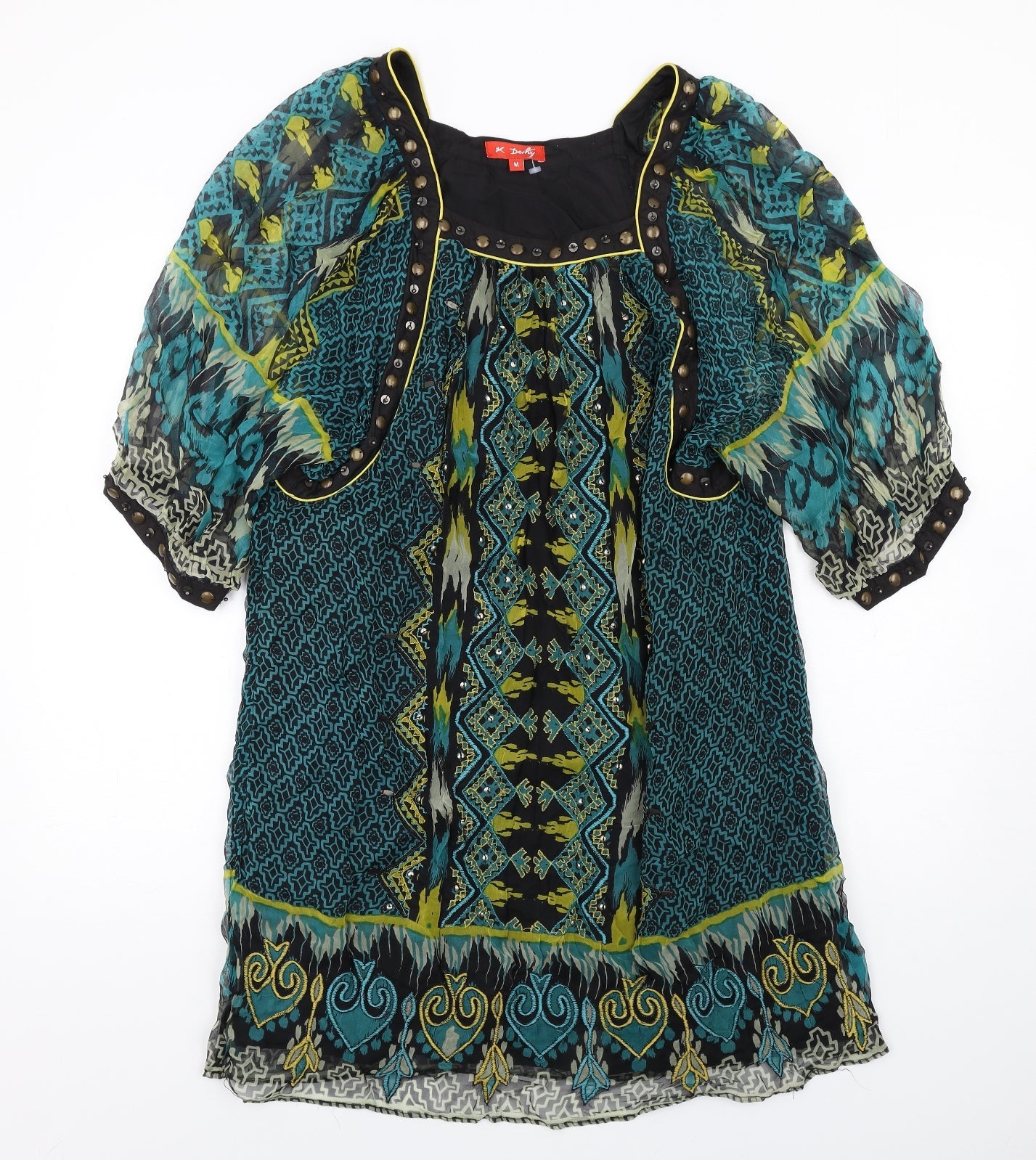 Derhy Womens Multicoloured Geometric Viscose A-Line Size M Square Neck Zip