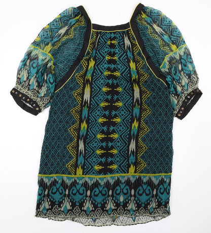 Derhy Womens Multicoloured Geometric Viscose A-Line Size M Square Neck Zip