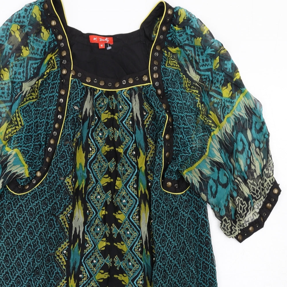 Derhy Womens Multicoloured Geometric Viscose A-Line Size M Square Neck Zip