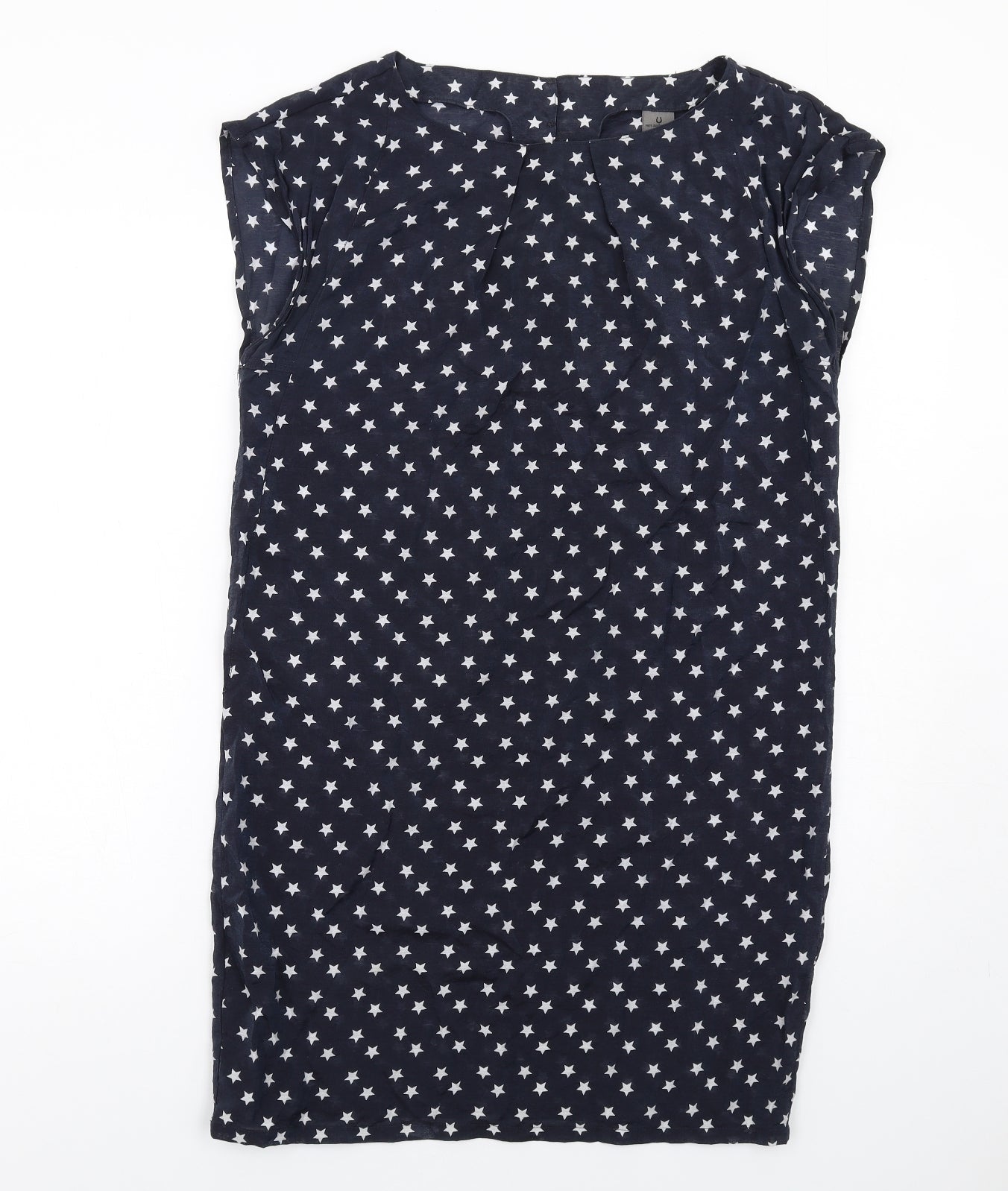 VERO MODA Womens Blue Geometric Cotton A-Line Size M Round Neck Button - Star Print