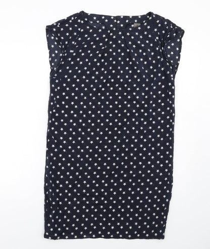VERO MODA Womens Blue Geometric Cotton A-Line Size M Round Neck Button - Star Print