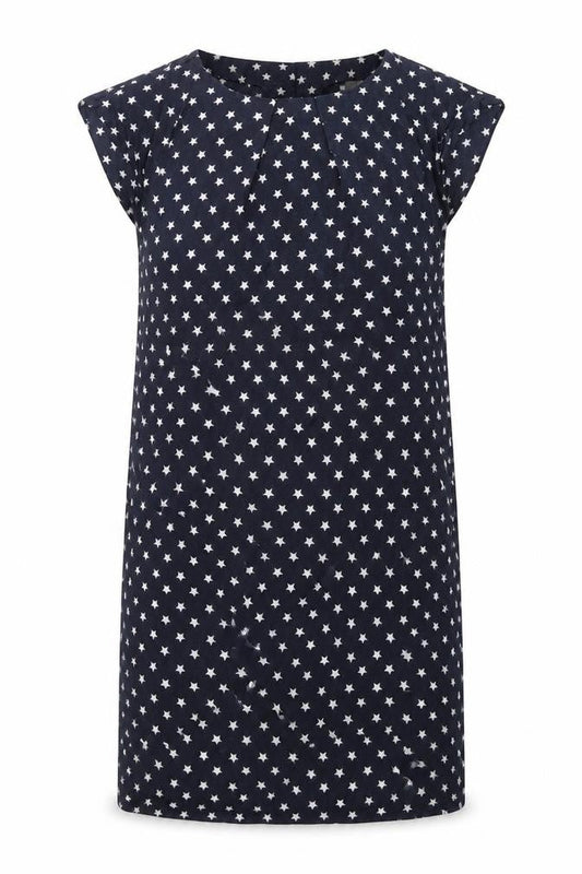 VERO MODA Womens Blue Geometric Cotton A-Line Size M Round Neck Button - Star Print
