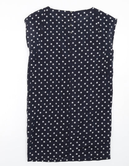 VERO MODA Womens Blue Geometric Cotton A-Line Size M Round Neck Button - Star Print