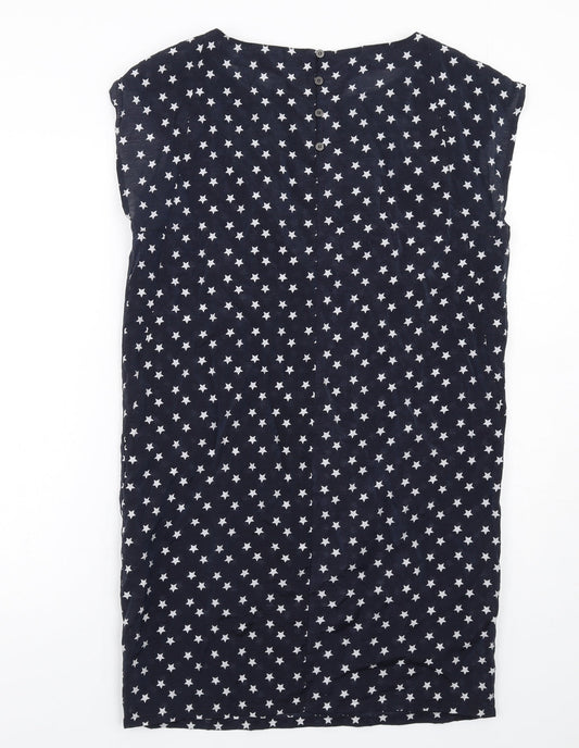 VERO MODA Womens Blue Geometric Cotton A-Line Size M Round Neck Button - Star Print