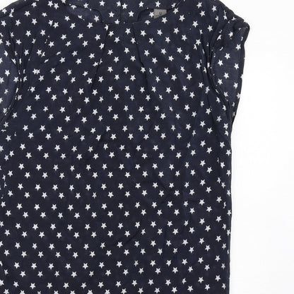 VERO MODA Womens Blue Geometric Cotton A-Line Size M Round Neck Button - Star Print