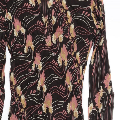 Per Una Womens Brown Geometric Viscose A-Line Size 8 Collared Pullover