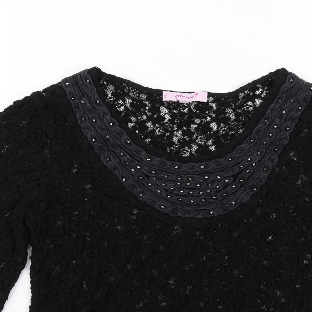 Womens UK Size 14 Per Una Black Basic T-Shirt