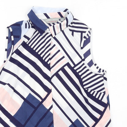 Dorothy Perkins Womens Multicoloured Geometric Polyester Basic Button-Up Size 8 Collared