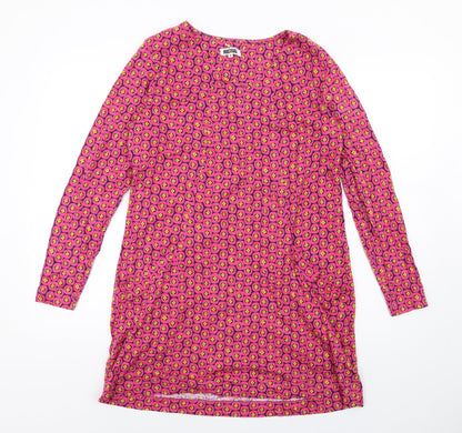 Mistral Womens Pink Geometric Cotton A-Line Size 10 Round Neck Pullover
