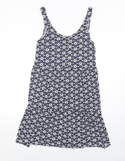 NEXT Womens Blue Geometric Viscose Tank Dress Size 6 Scoop Neck Pullover